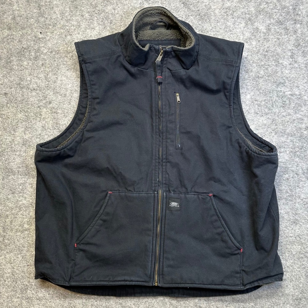 Rugged Wear Canvas Work Vest Mens XL Black Sherpa Lined Full Zip Heavyweight